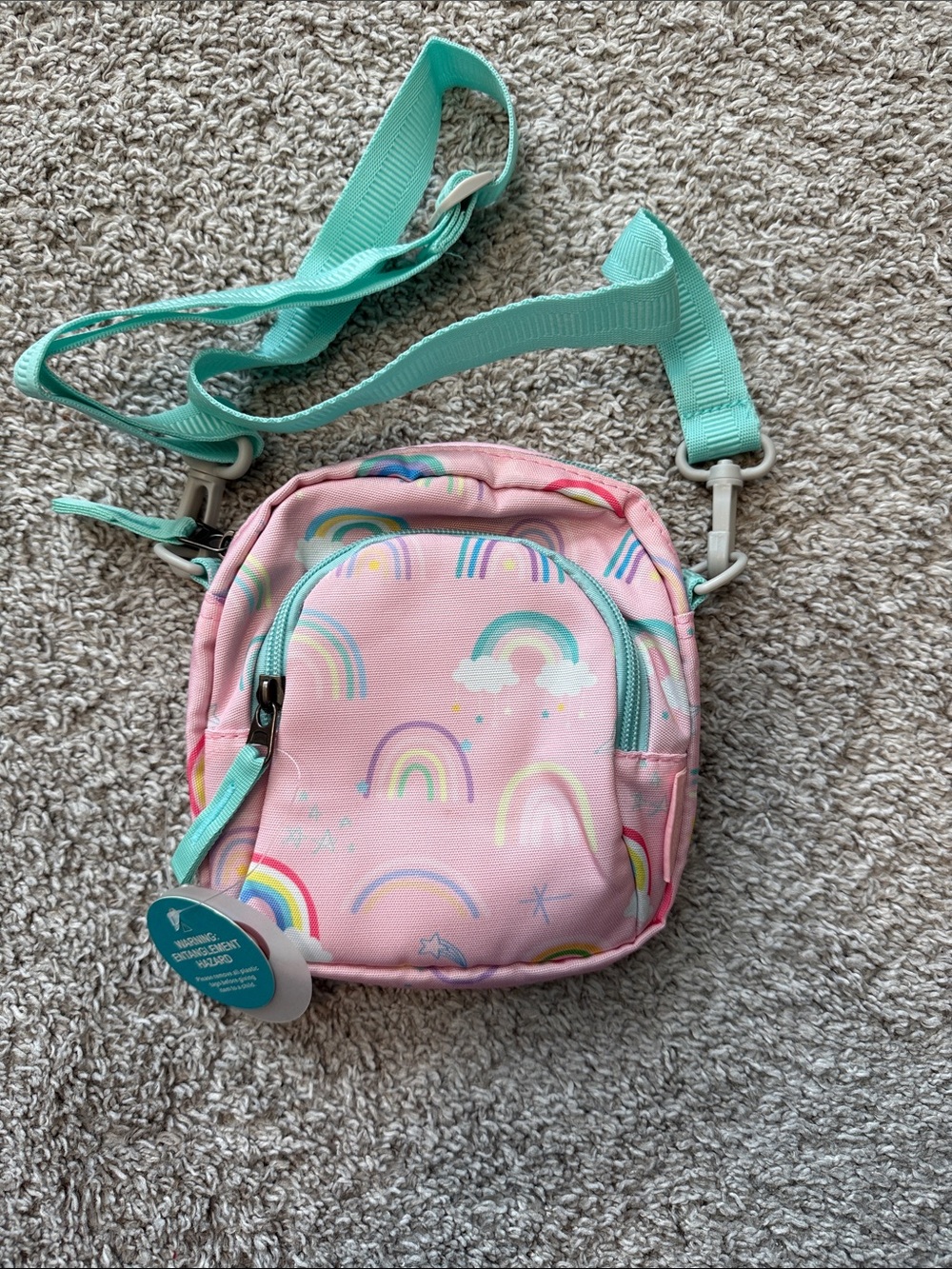 Kids Rainbow Crossbody Bag - Pink with Mint Strap